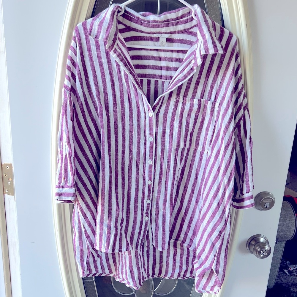 Purple and white XL button up with slight shimmer